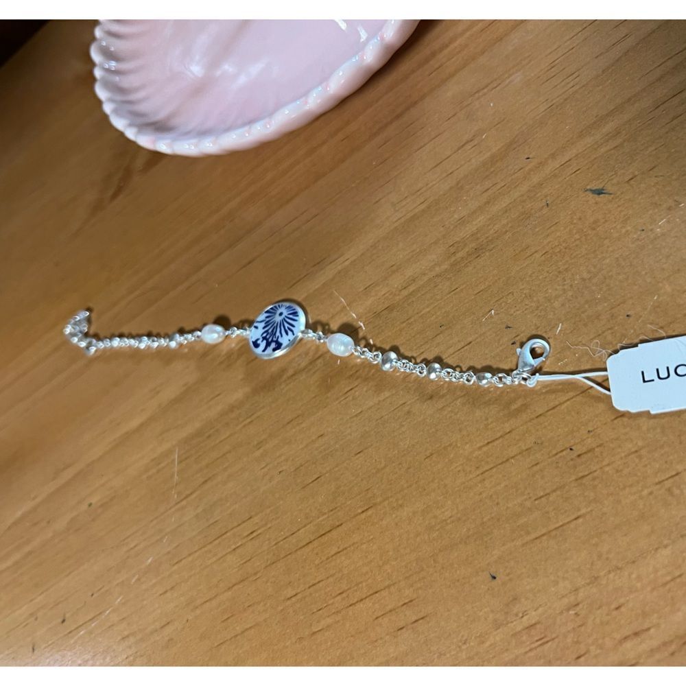 Lucky Brand Silver Bracelet with Blue and White Charm NWT #LBBR7